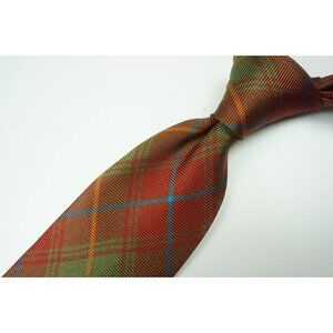 Kiton Brown Red Green Blue Yellow Tartan Seven Fold Silk Tie Made in Italy NEW